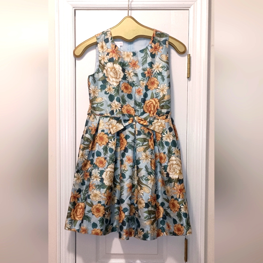 Bonnie Jean Teal Fall Floral Satin Dress Size 14